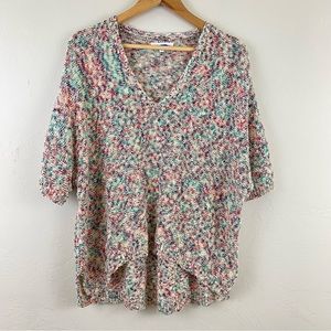 Lou & Grey Loft Size Large Colorful Thick Knit Scoop Neck Half Sleeve Sweatshirt